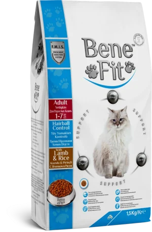 BeneFit Yetişkin Kedi Maması Kuzulu & Pirinçli (Tüy Yumağı Kontrolü)